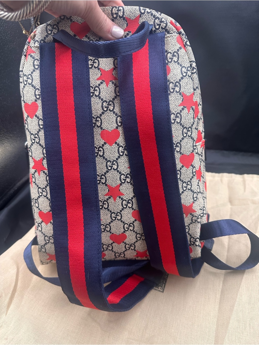 Inspooooo Red Heart & Star GG Canvas Backpack - Navy Trim - Picture 4 of 11
